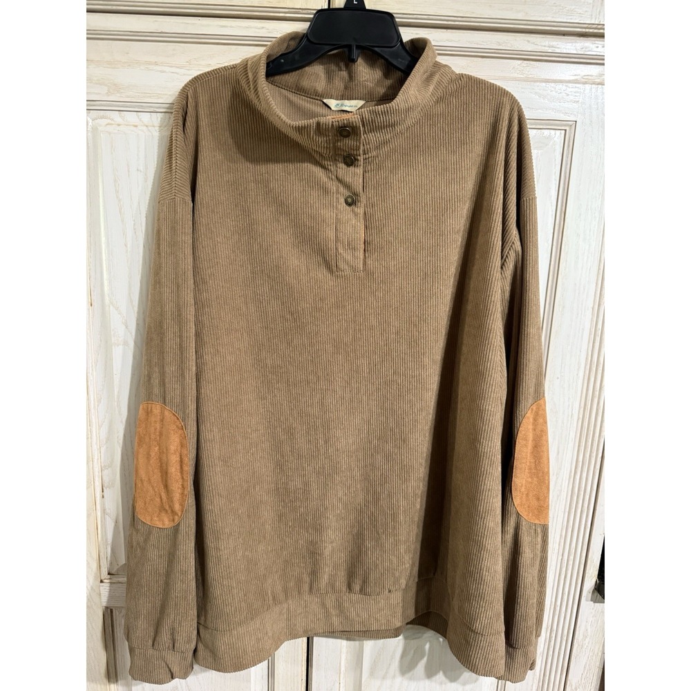 Rayaura Mens 2XL Corduroy Stand Collar Pullover Sweater w/ Elbow Patches Vintage